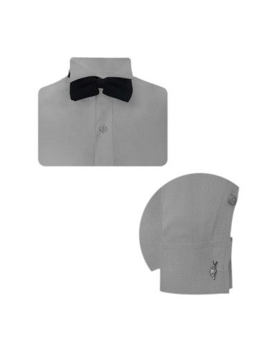 Camisa smoking cuello pajarito gris claro puño mancornas manga larga hombre