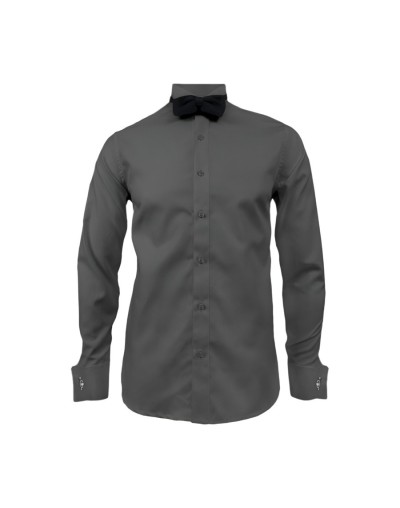 Camisa smoking gris oscuro puño mancornas manga larga hombre