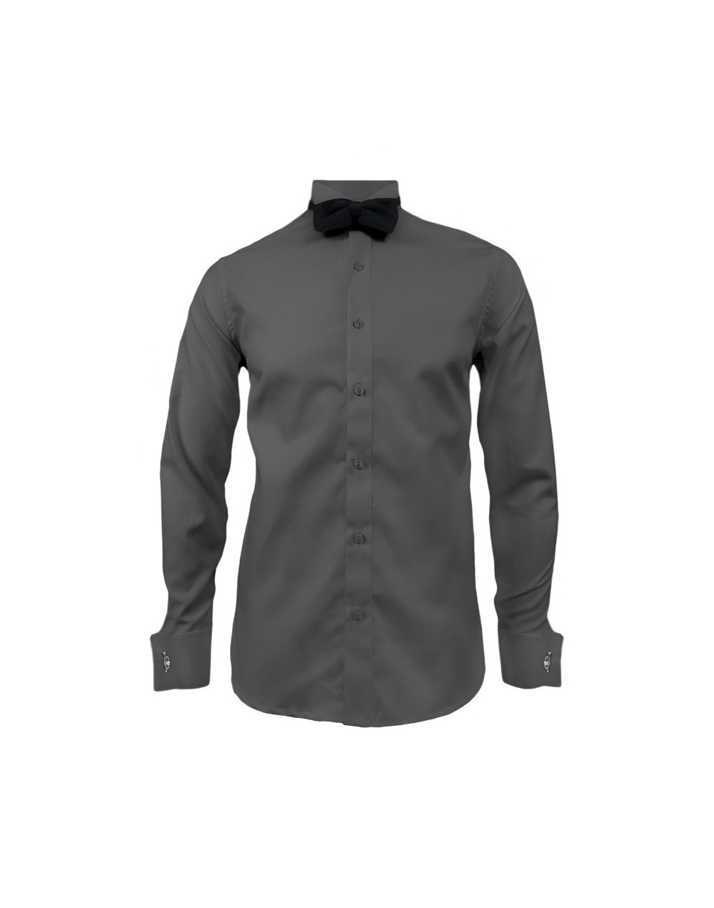 Camisa smoking gris oscuro puño mancornas manga larga hombre