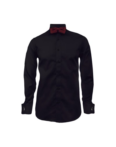 Camisa smoking negra puño mancornas manga larga hombre