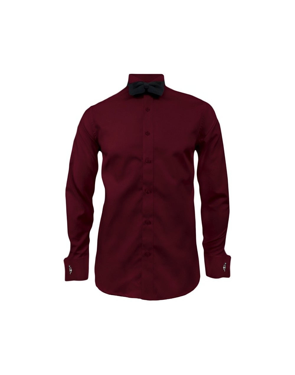 Camisa smoking vino tinto puño mancornas manga larga hombre