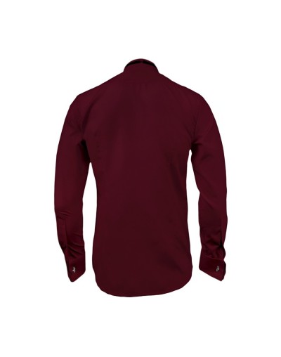 Camisa smoking vino tinto puño mancornas manga larga hombre