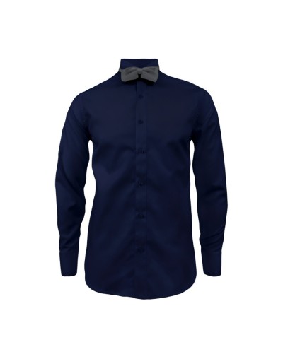 Camisa smoking azul oscura puño clásico manga larga para hombre