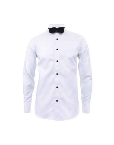 Camisa smoking blanca boton negro puño clásico manga larga hombre
