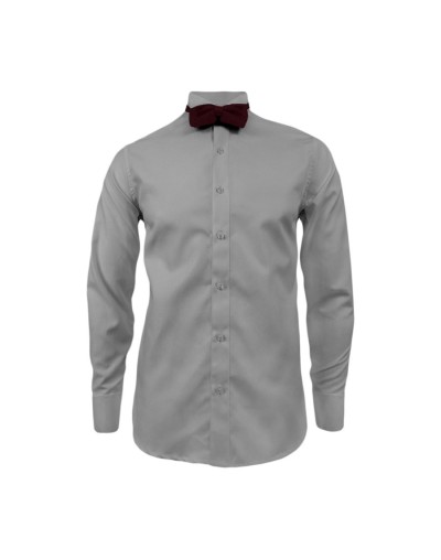 Camisa smoking cuello pajarito gris claro puño clásico manga larga para hombre