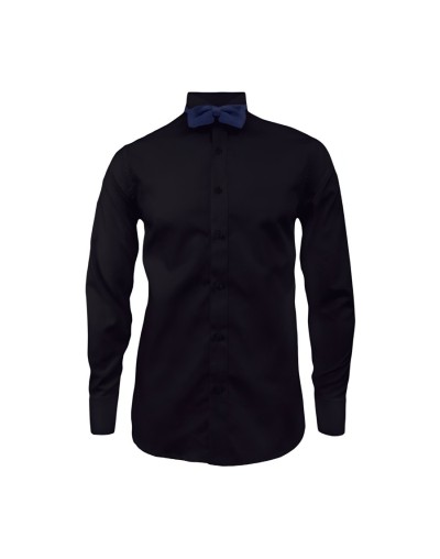 Camisa smoking cuello pajarito negra puño clásico manga larga para hombre