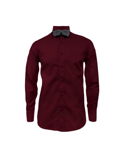 Camisa smoking vino tinto puño clásico manga larga para hombre