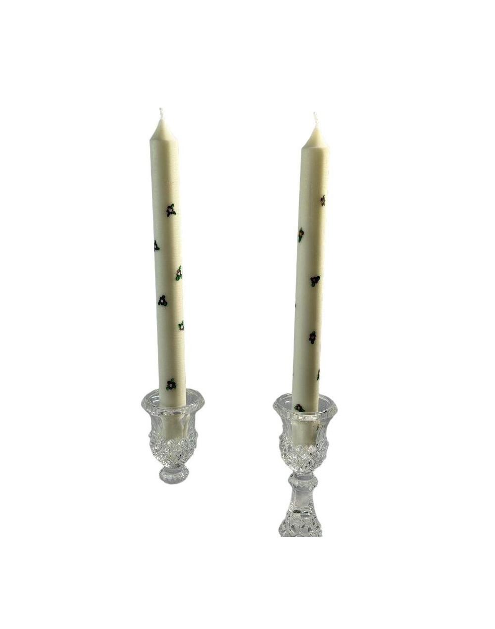 Juego velas largas blancas flores