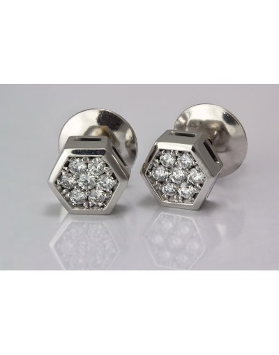 Aretes hexagonales en oro blanco con 14 diamantes