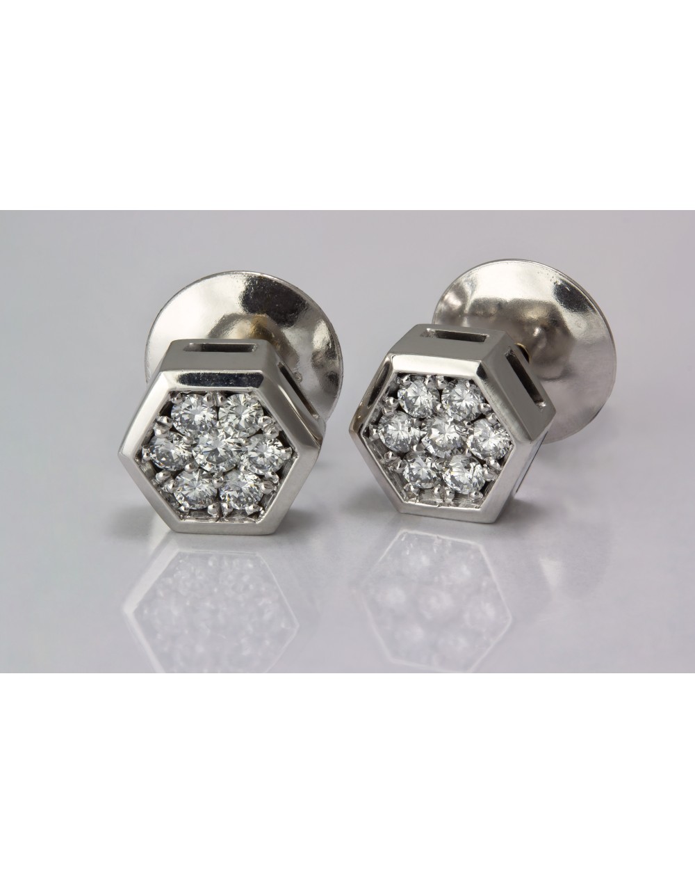 Aretes hexagonales en oro blanco con 14 diamantes