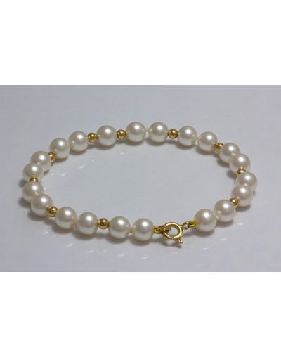 Pulsera con 21 perlas y esferas en oro amarillo