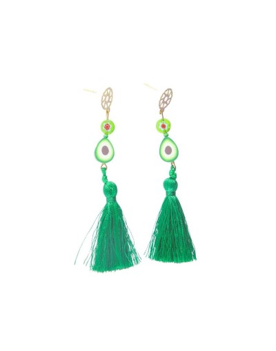 Aretes con flecos verde oscuro