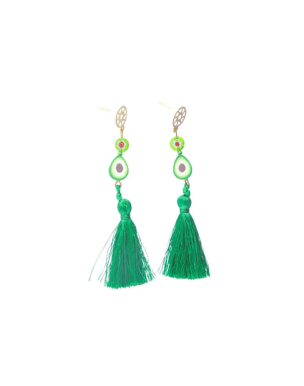 Aretes con flecos verde oscuro