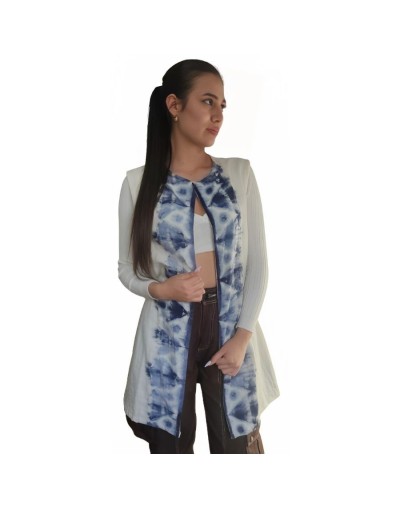 Chaleco largo con cinturón en macramé estampado