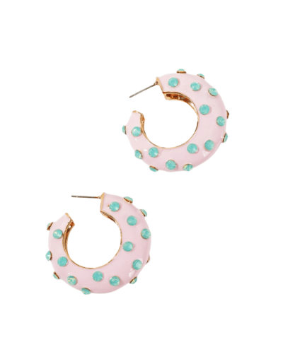Aretes candongas fucsia con piedras blancas