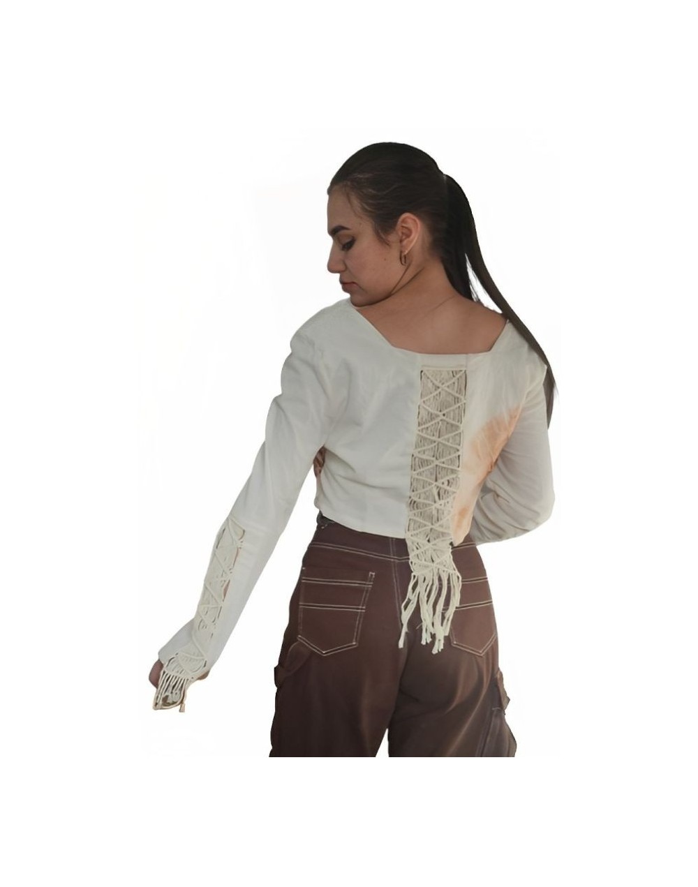 Blusa tejido macramé en espalda y brazos