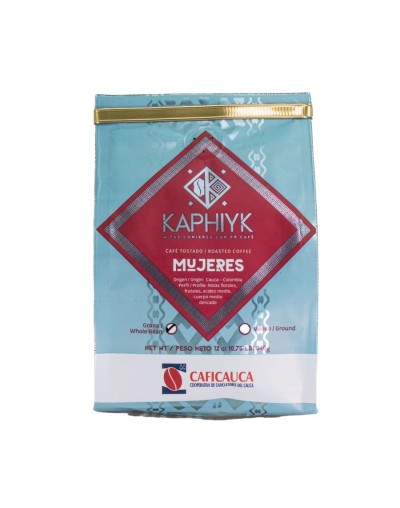 cafe superior Kaphiyk mujeres, 100 % colombiano, grano entero, tostion media, origen cauca, notas florales, acidez media, cuerpo