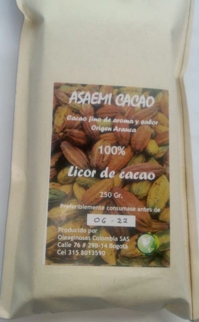 Barra de chocolate Cacao al 100% X 250 Gr