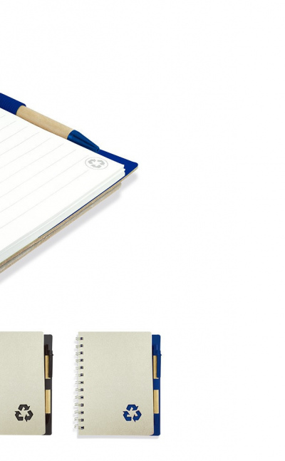 Libreta ecológica argollada y bolígrafo de cartón