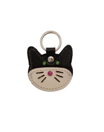 Llavero de Cuero Artesanal Cara de Gatito - Sostenibilidad y Encanto Felino
