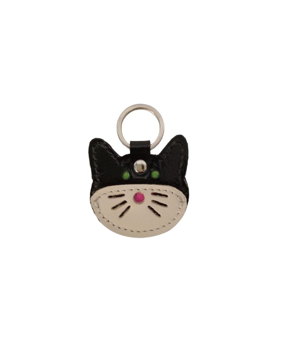 Llavero de Cuero Artesanal Cara de Gatito - Sostenibilidad y Encanto Felino