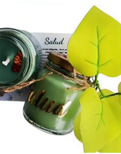 Vela de cera de palma aromatizada con intención de SALUD, incluye tarjeta de meditación