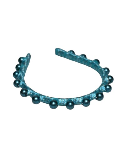 Tiara delgada metalizado con Perlas color azul