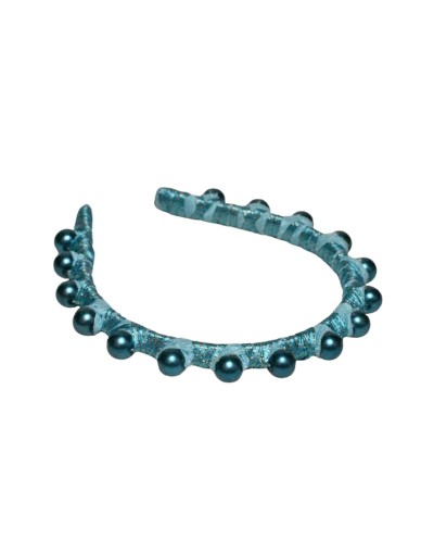 Tiara delgada metalizado con Perlas color azul 2