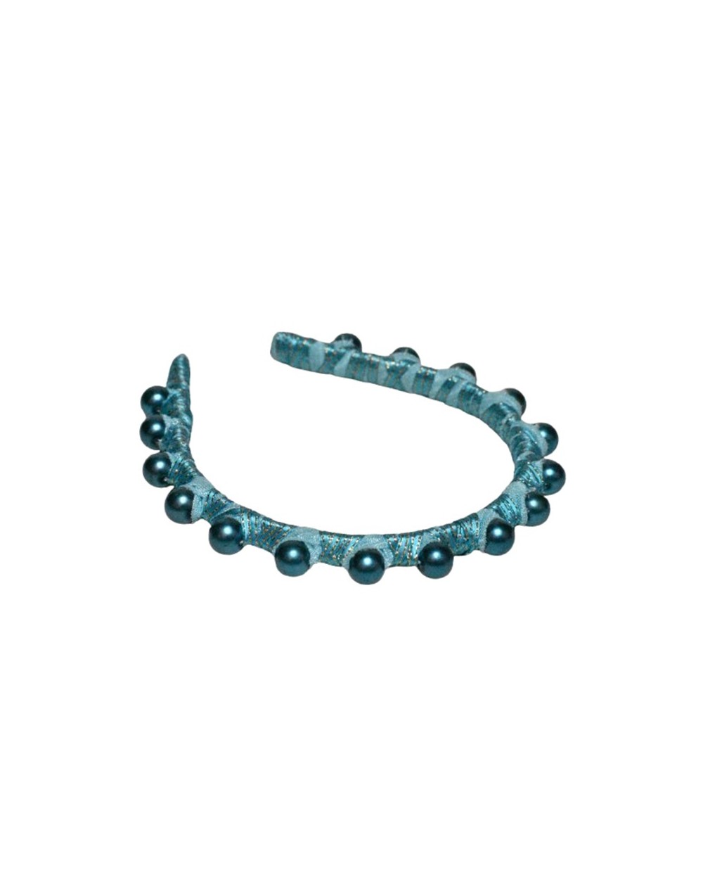 Tiara delgada metalizado con Perlas color azul 2
