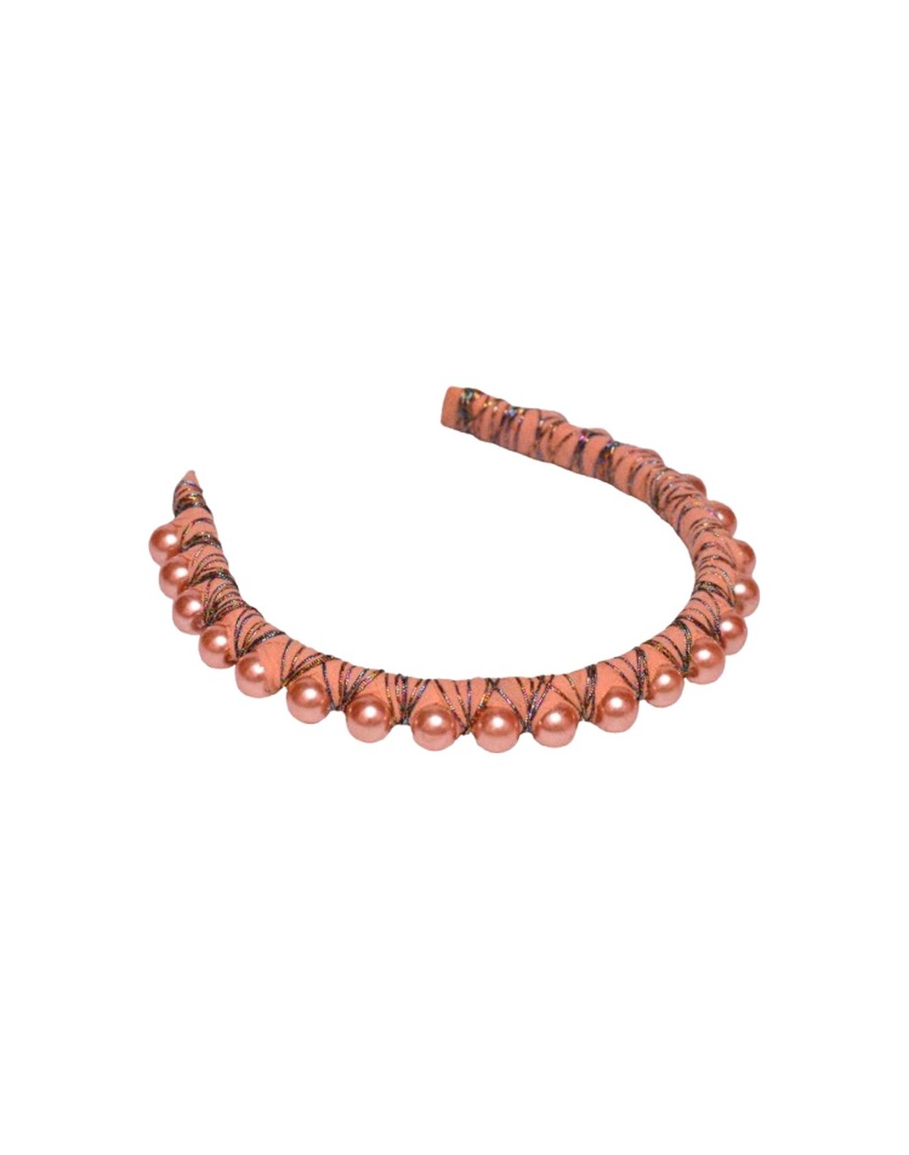Tiara delgada bordada con Perlas color salmón