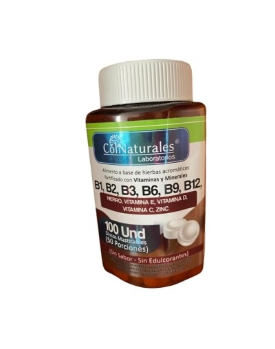 COMPLEJO B1 B2 B3 B6 B9 B12 100tab masticables base de hierbas acromáticas