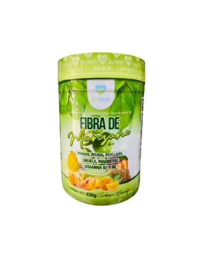Fibra de Manzana con Papaya, Pitaya, Psyllium, Ciruela, Magnesio, Vitamina B3 y B6 x 450g