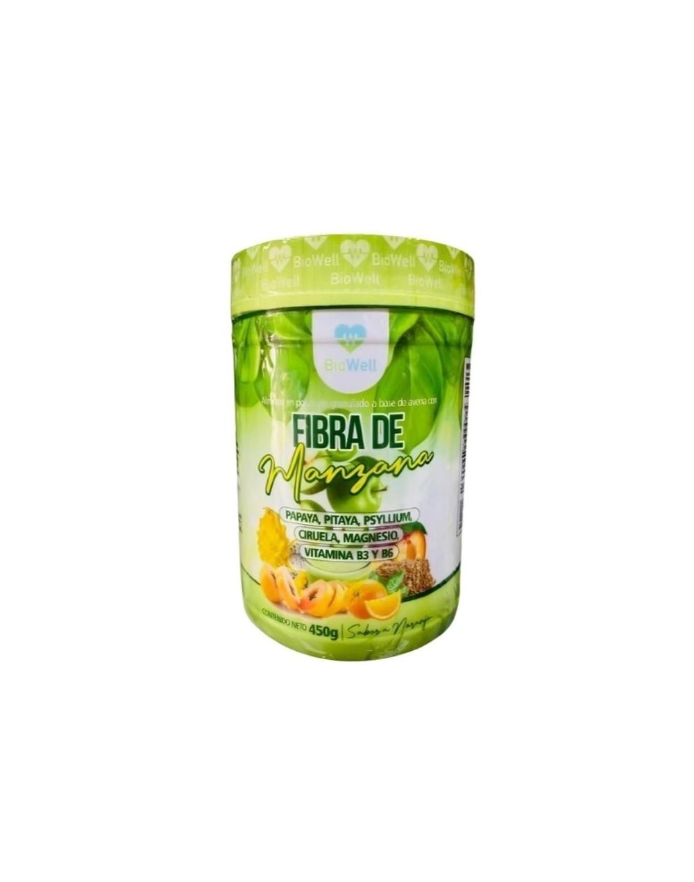 Fibra de Manzana con Papaya, Pitaya, Psyllium, Ciruela, Magnesio, Vitamina B3 y B6 x 450g