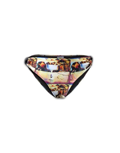 Face and fruit dish on a beach bikini bottom