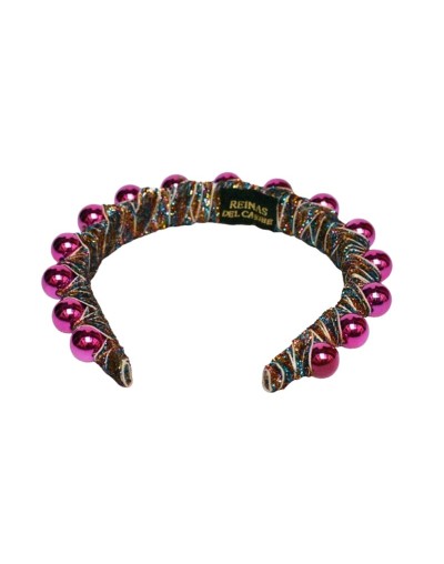 Tiara semi gruesa de perlas color fucsia