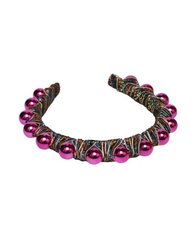 Tiara semi gruesa de perlas color fucsia