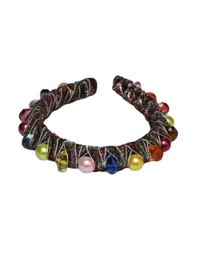 Tiara semi gruesa de perlas y cristal multicolor 1