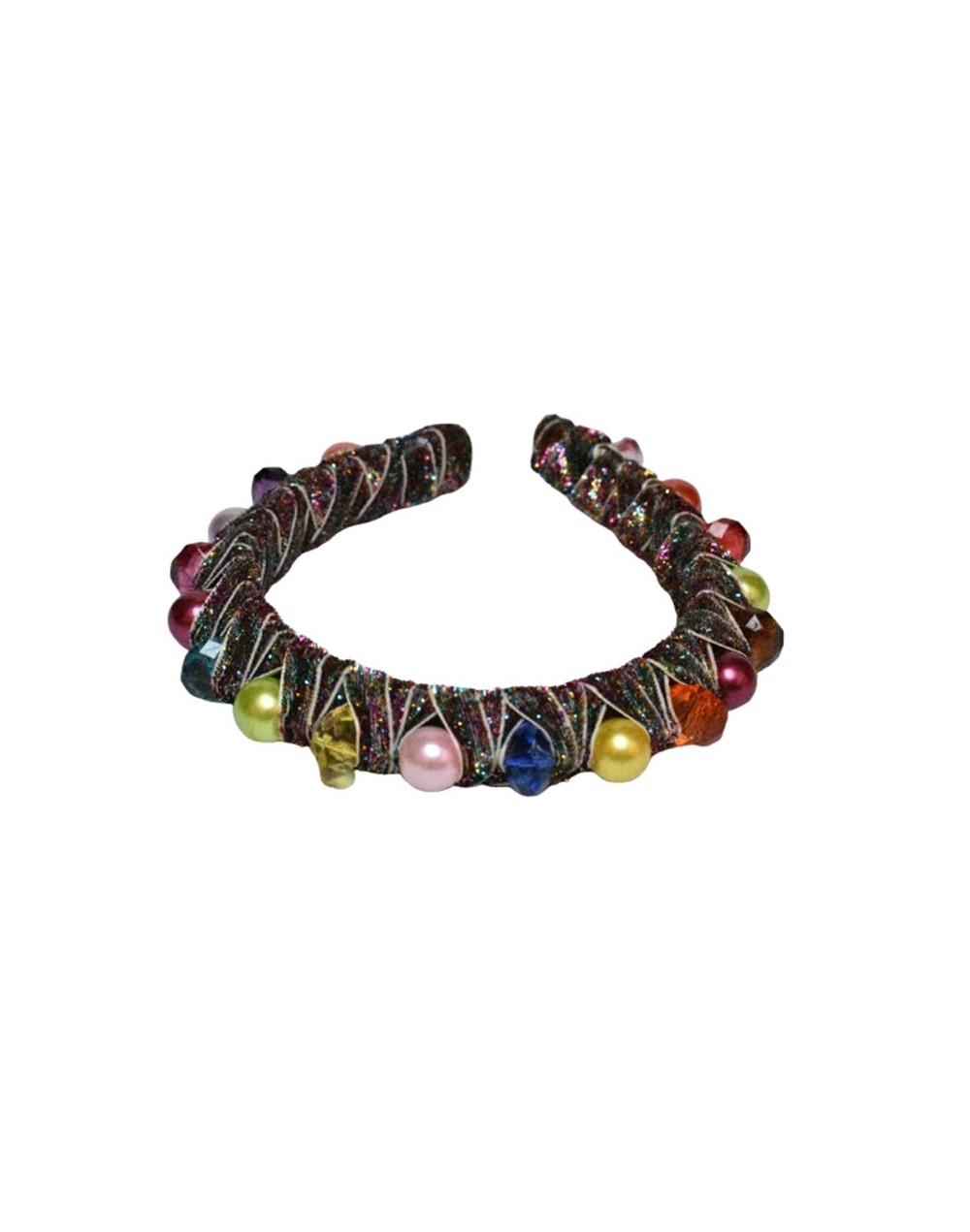 Tiara semi gruesa de perlas y cristal multicolor 1