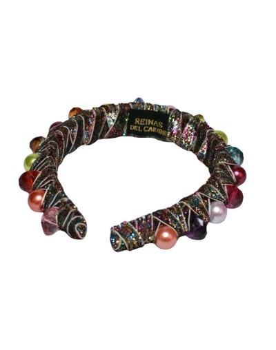 Tiara semi gruesa de perlas y cristal multicolor 1