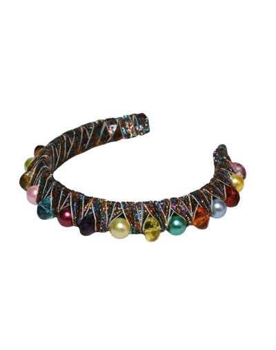 Tiara semi gruesa de perlas y cristal multicolor 2