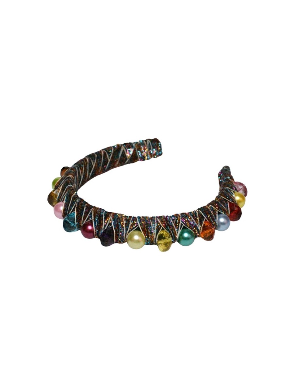 Tiara semi gruesa de perlas y cristal multicolor 2