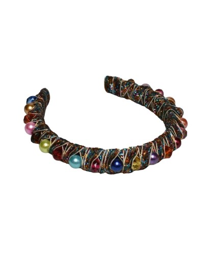 Tiara semi gruesa de perlas y cristal multicolor 3