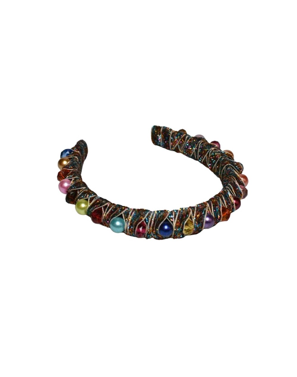 Tiara semi gruesa de perlas y cristal multicolor 3