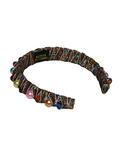 Tiara semi gruesa de perlas y cristal multicolor 3