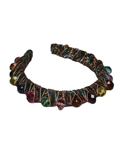 Tiara semi gruesa de tagua y cristal multicolor 1