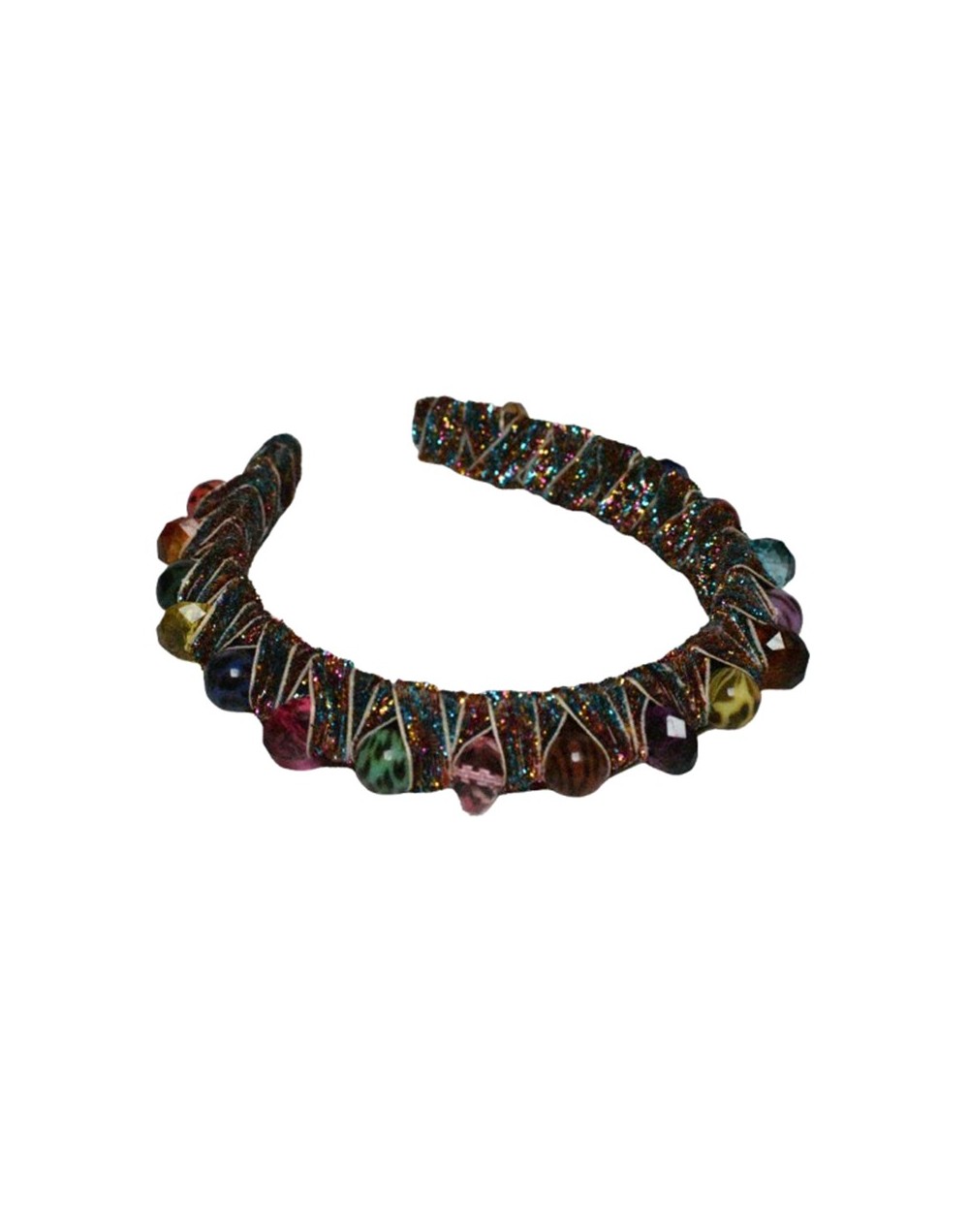 Tiara semi gruesa de tagua y cristal multicolor 1