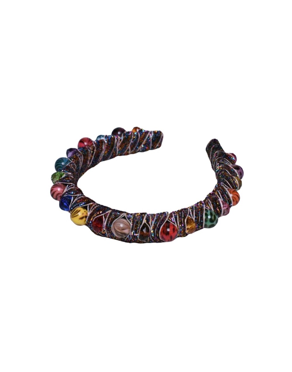 Tiara semi gruesa de tagua y cristal multicolor 2
