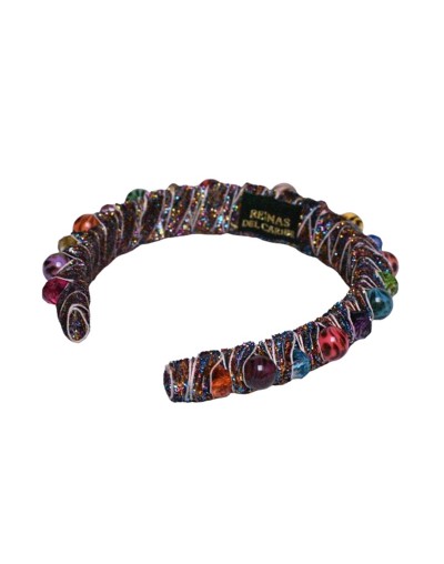 Tiara semi gruesa de tagua y cristal multicolor 2