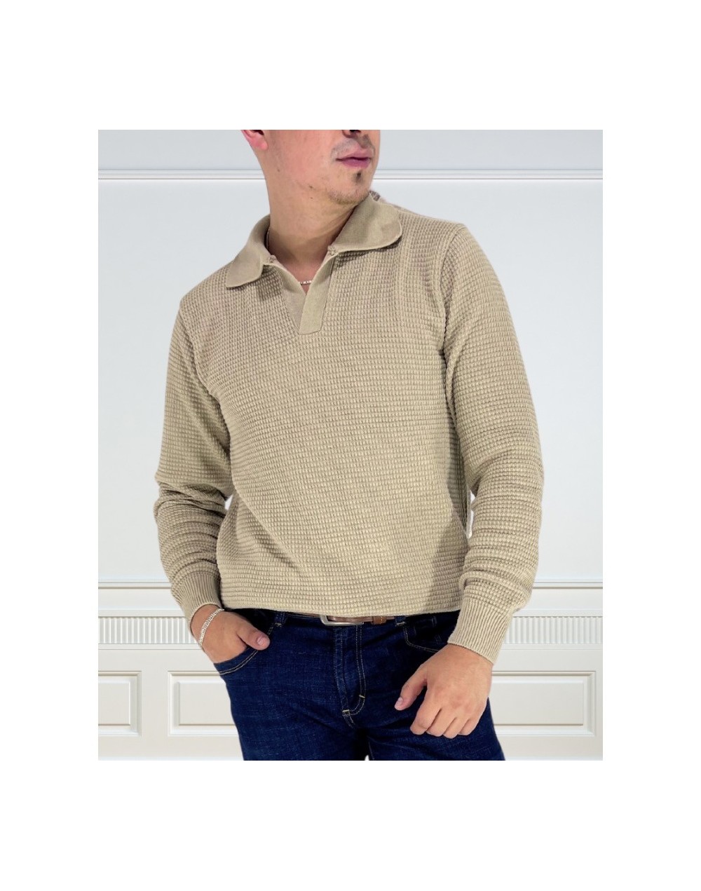   Suetér Tipo Polo Hombre Beige DUHERSH