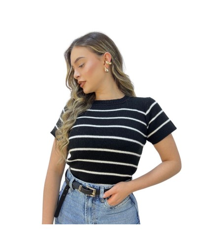Blusa Manga Corta rayas negro